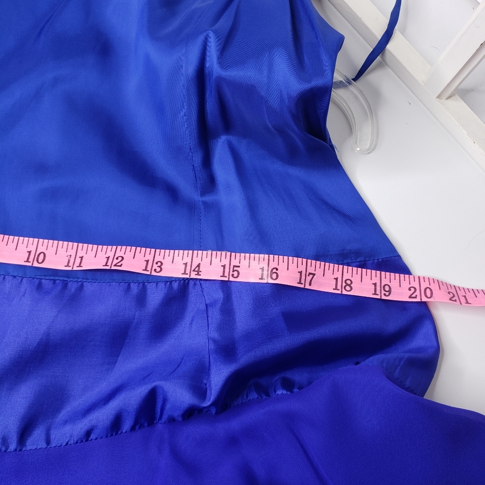 Vtg Maxi Slip Dress Flowy Royal Blue Silk Y2K Pixi Fairy Crepe Sheer Satin Event - Picture 8 of 15